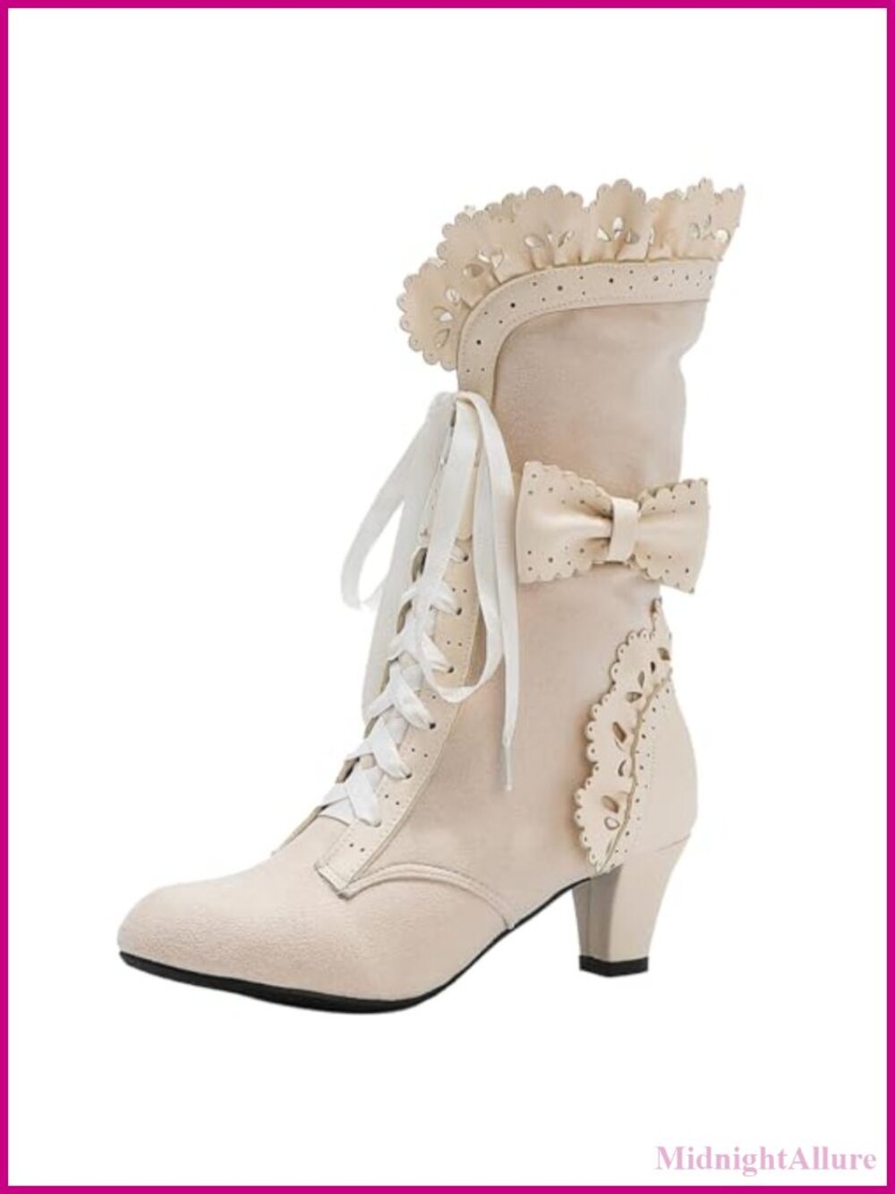 Women Mid Calf Victorian Lace Up Boots Synthetic Mid Heel